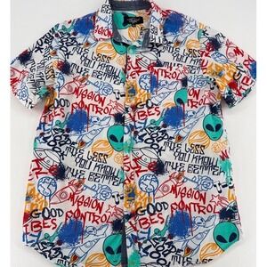 Eighty Eight Graphic Button Up Shirt Alien Space Print L